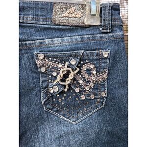 La Jeans Womens Bermuda Denim Shorts 8 Embellished Cuffed Mid Rise Y2K Bling